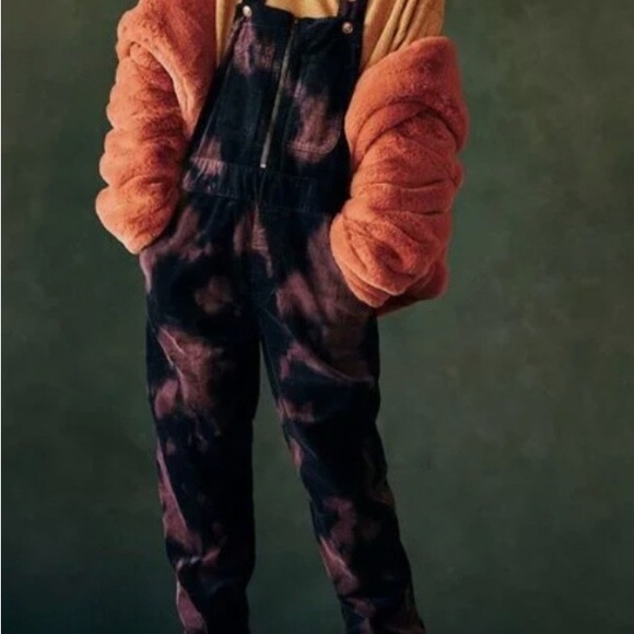 Pilcro Tie Dye Boho Hip Peasant Art Deco Chic Hipster Farm Corduroy Overalls - Picture 1 of 11